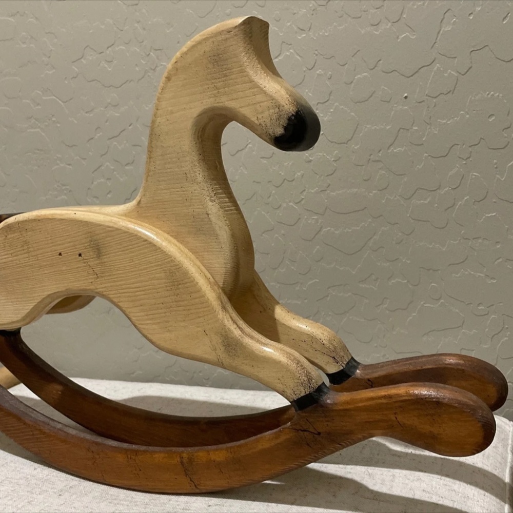 Boho Vintage Small Wooden Rocking Horse - Picture 3 of 8